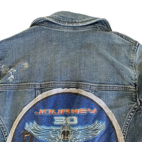 Via Penny Lane Reworked Apparel | Journey Custom Distressed Denim Jacket Size 2 - Picture 8 of 10